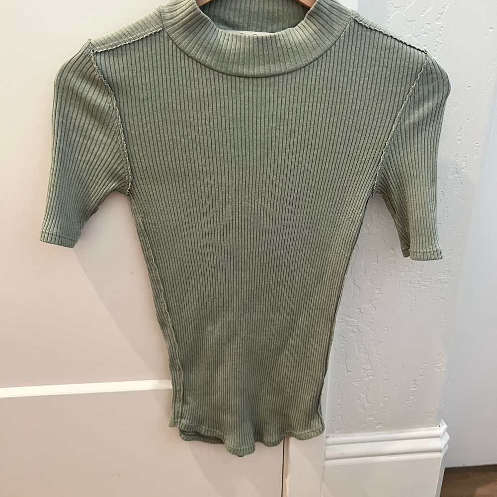 We The Free Sage Ribbed Short Sleeve Top